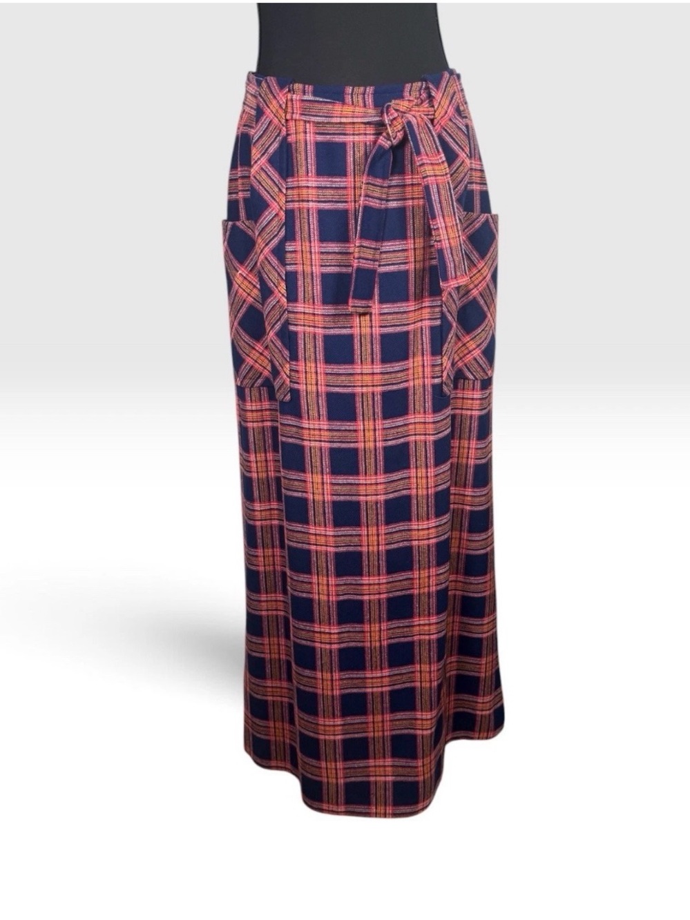Vintage Pendleton Wool Maxi Skirt 16 Plaid Belted Pockets USA 28” Waist